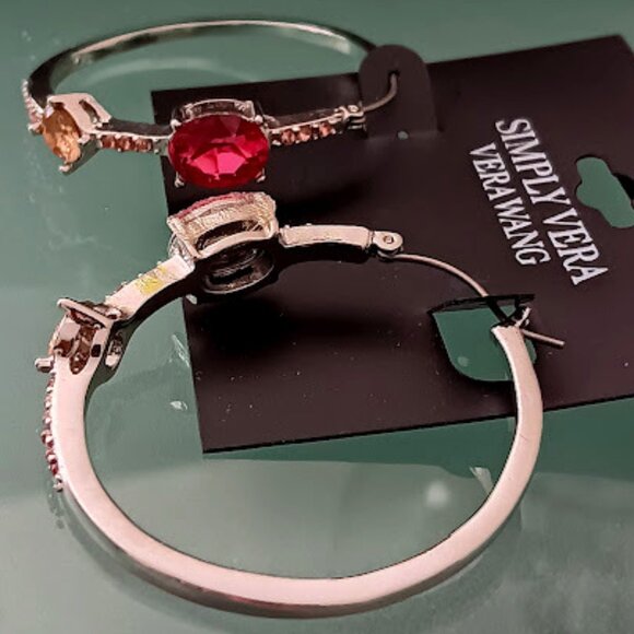 Vera Wang Jewelry - VERA WANG Glamorous Silver Hot Pink/Light Pink/Peach Crystal Hoop Earrings